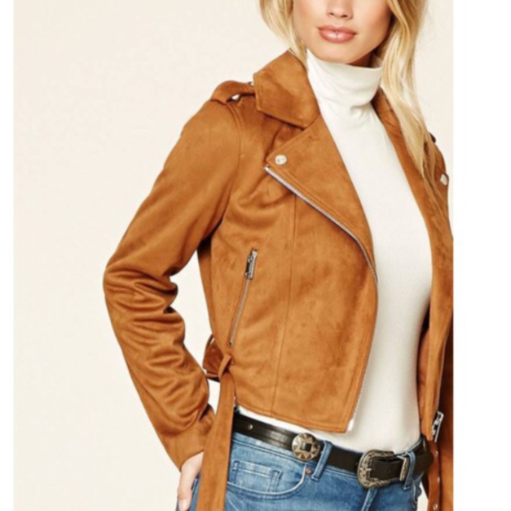 Forever21 Faux Tobacco Suede Moto Jacket SZ M